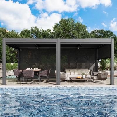 EROMMY Outdoor Louvered Pergola Gazebo with Adjustable Aluminum Rainproof Roof