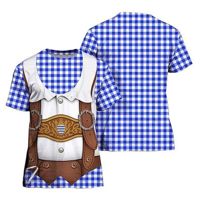 Oktoberfestbier Bayerisch T-Shirt-Ärmel Lederhosen 3D Grafik Für Paar Herren Damen Erwachsene Karneval Oktoberfestbier 3D-Druck Party Casual Image