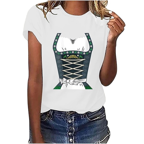Cosplay Kostüm T-Shirt Druck Bayerisch Deutsch T-Shirt Ärmel Klassisch Streetstyle für Damen Erwachsene Heißprägen für Karneval Oktoberfestbier Party Alltagstauglich Image