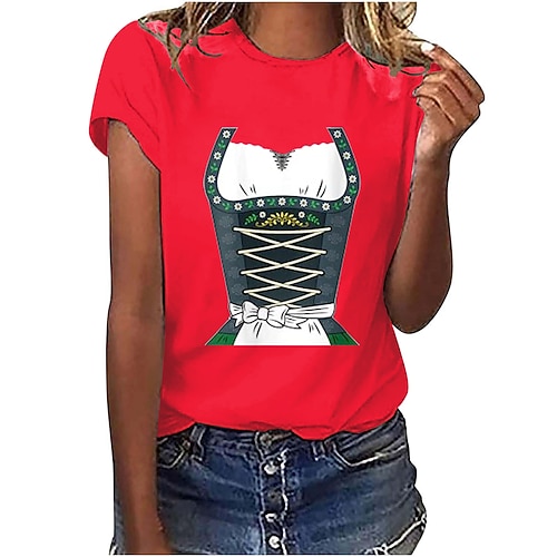 Cosplay Kostüm T-Shirt Druck Bayerisch Deutsch T-Shirt Ärmel Klassisch Streetstyle für Damen Erwachsene Heißprägen für Karneval Oktoberfestbier Party Alltagstauglich Image