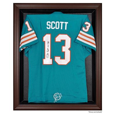 Vitrine mit Logo-Trikot im braunen Rahmen der Miami Dolphins Image