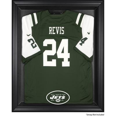 Vitrine mit Trikot-Set „New York Jets Throwback Logo 1998–2018“ in schwarzem Rahmen Image