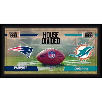 New England Patriots vs. Miami Dolphins, gerahmt, 25,4 x 50,8 cm, House Divided Football Collage Image