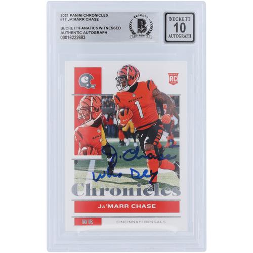 Ja'Marr Chase Cincinnati Bengals signierte 2021 Panini Chronicles #17 Beckett Fanatics bezeugte authentifizierte 10 Rookie-Karte mit 