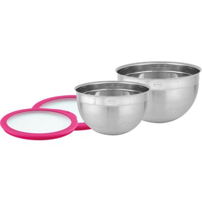Schüssel RÖSLE, pink (pink, silberfarben), B:27cm H:16cm T:28,5cm Ø:24cm, Edelstahl 18/10, Schüsseln, mit Frischhaltedeckel, Ø 20/24 cm, spülmaschinengeeignet Image