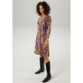 Jerseykleid ANISTON CASUAL, Damen, Gr. 48, N-Gr, bunt (schwarz, lila, braun, rosa, gelb, weiß), Single Jersey, Obermaterial: 95% Viskose, 5% Elasthan, Schlangenoptik, bedruckt, feminin, figurbetont kniefrei, V-Ausschnitt, 3/4-Ärmel, Kleider, mit...
