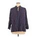 Old Navy 3/4 Sleeve Button Down Shirt: Blue Checkered/Gingham Tops - Women's Size X-Large Tall