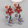 Boucles d'oreilles fleur bleue exagérées pour femmes fleurs rouges exquises boucle d'oreille en