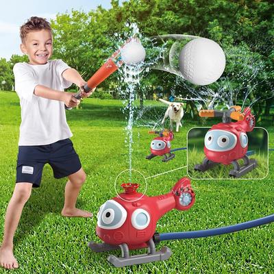 2-in-1 Water Sprinkler Baseball Helicopter Toy for Kids Outdoor Play Attaches to Garden Hose Summer Outside Toys Lawn Backyard Game Pool Party for Kids Boys Girls Gift