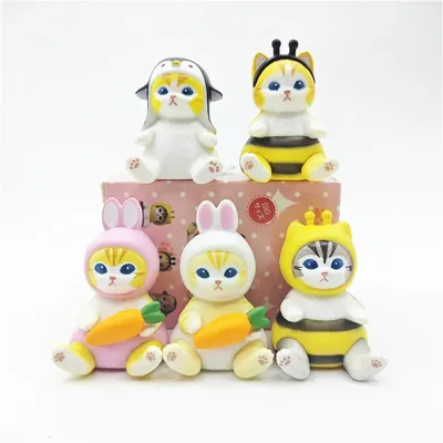 Mofusand figures Cute PVC Action Figure of Cat-themed Collection with Headgear