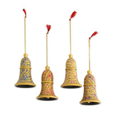 Floral Chimes,'Papier Mache Floral Bell Ornaments (Set of 4) from India'