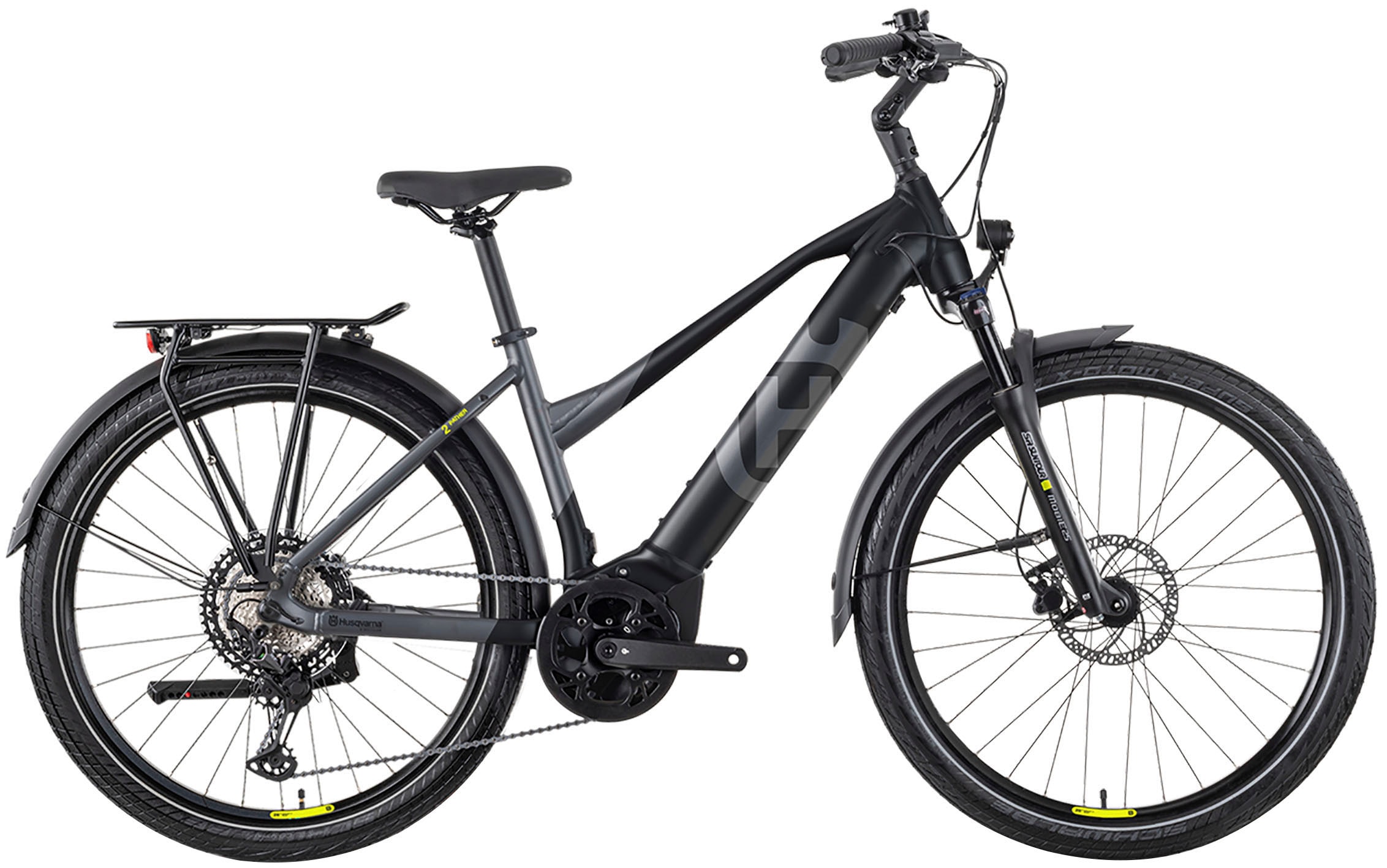 E-Bike HUSQVARNA E-BICYCLES "E-Trekkingbike Pather 2 Damen" Gr. 45, schwarz (schwarz, grau matt, schwarz), Elektrofahrräder, 45cm, 27,5 Zoll (69,85cm), Pedelec, Elektrofahrrad für Damen Image