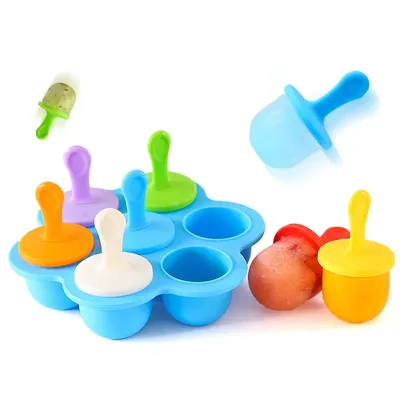Cavities Silicone Baby Food Container Ice Cream Popsicle Molds With Colorful Sticks Ice Bar Dessert