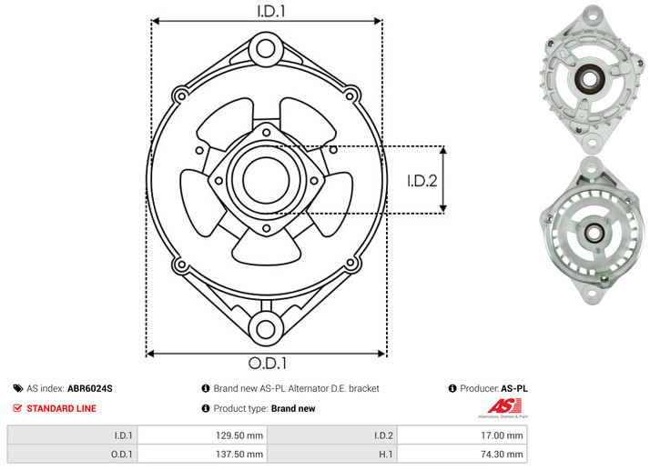 AS-PL Halter, Generator-Antriebsflansch Universal 137,50mm ABR6024S Image