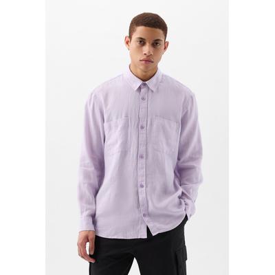 Gap Mens Purple Linen Blend Long Sleeve Shirt - Purple