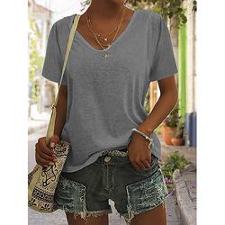 T shirt Tee Femme Blanche Bleu Vert Plein Sexy Plein Air du quotidien Mode Col V Standard S