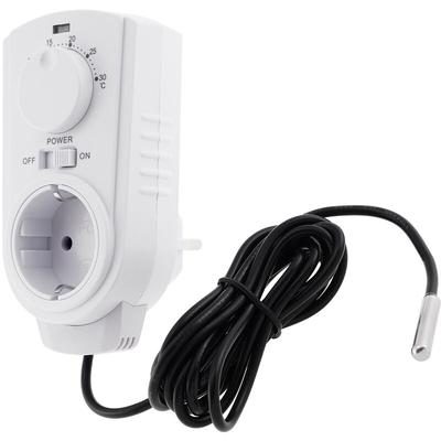 Steckdosen-Thermostat 230V mit externem Fühler analog Drehregler max. 3500W Für Heiz und Kühlgeräte