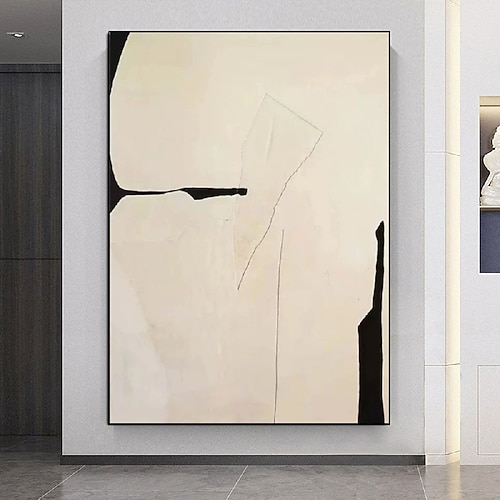 handgemachtes schwarz-weißes abstraktes Wabi-Sabi-Gemälde, Wandkunst, modernes abstraktes Ölgemälde, geometrische Figuren, Wandkunst für die Heimdekoration Image