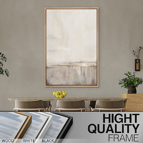 handgemaltes abstraktes beige-graues Ölgemälde handgefertigt im Holzrahmen Gemälde Wandkunst abstrakte beige-graue Landschaftskunst neutrale Wandkunst minimalistisches modernes Kunstwerk für