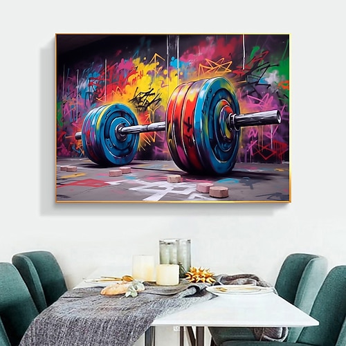 handgemaltes Fitnessstudio Leinwand Wandkunst Langhantel Graffiti Gewichtheben Dekor Sport motivierende Fitness Wandkunst Wohndekor groß kein Rahmen Image