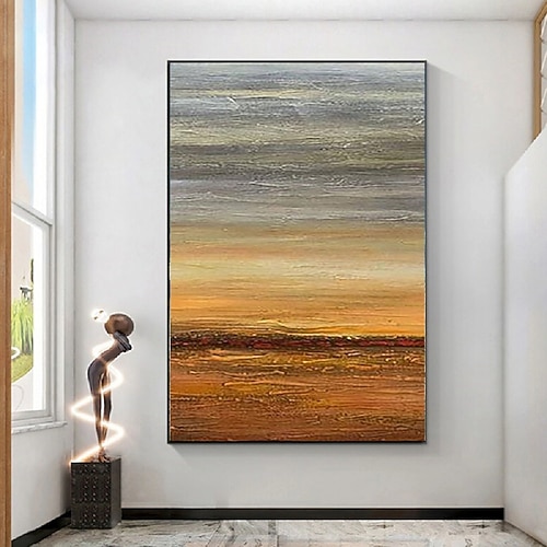 handgemalte Landschaftsbilder auf Leinwand handgefertigte orangefarbene Meeresstrandmalerei Ölgemälde Kunstwerk handgefertigte Triptychongemälde für Wohnzimmer Schlafzimmer Büro Wanddekoration