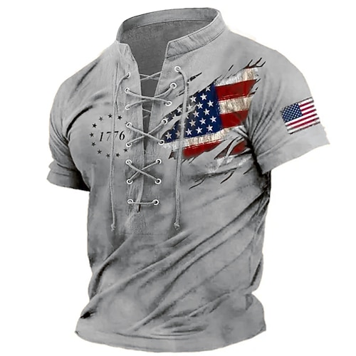 Amerikas 250. Jahrestag Veteranentag Herren Patriot patriotisches Veteranen amerikanisches US-Flagge 1776 Patriotismus T-Shirt Kurzarm T-Shirt 3D Druck Schnürhals-Hemd Casual Sport Outdoor Freizeit Image