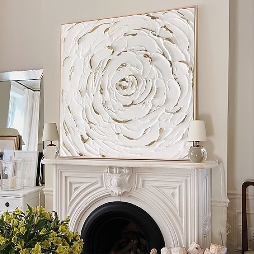 3D Textur Malerei Blume abstrakte Malerei handgemachte Gold Blatt weiße Blume Malerei weiß abstrakte Malerei Gips Kunst Gold abstrakte Malerei Image