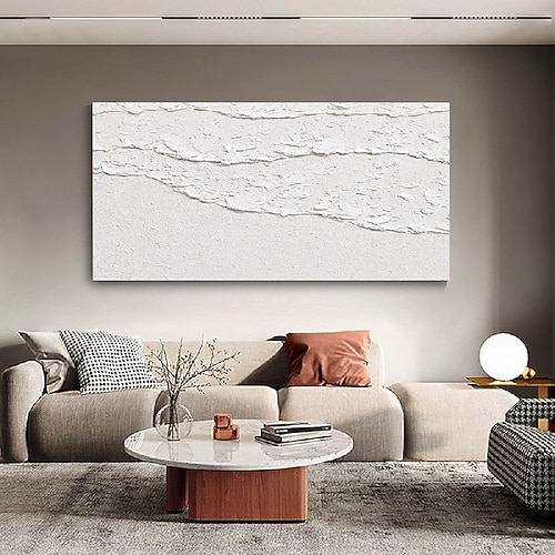 weiße Wellen abstrakte Malerei handgemachte weiße Wand Kunst horizontale Malerei Kunst weiß strukturierte Welle Malerei Wand Kunst weiß Leinwand Ölgemälde Wand Kunst weiß abstrakte Ozean Wand Kunst Image