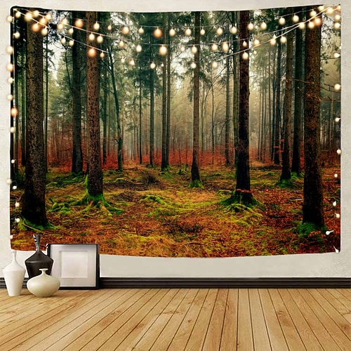 landschaft baum wandteppich kunst dekor decke vorhang picknick tischdecke hängen hause schlafzimmer wohnzimmer wohnheim dekoration nebligen wald natur sonnenschein durch baum Wandtuch XXL Natur Image