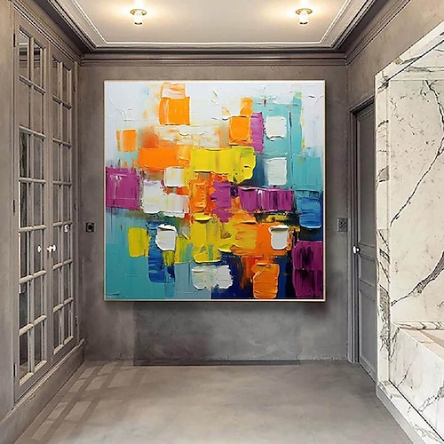 handgemaltes abstraktes Ölgemälde mit Farbblock auf Leinwand, farbenfrohes Gemälde, modernes abstraktes Kunst-Ölgemälde, handgemachtes Fantasiegemälde, Strukturgemälde, Ölgemälde mit Pattle Knife Image