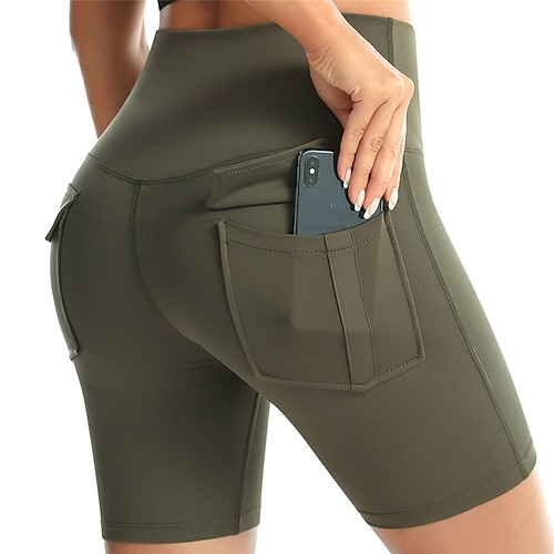 Per donna Shorts da Palestra Shorts da yoga Shorts da allenamento Tasche Multiple Vita Alta Pilates Allenamento in Palestra Allenamento Pantaloncini Tinta unica Nero Rosa Verde militare Gli sport