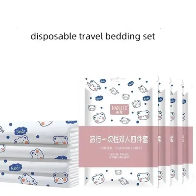 Non-Woven Bedding Set Disposable Duvet Cover 3/4pcs Bed Sheet Travel Anti-Dirty Waterproof Hotel