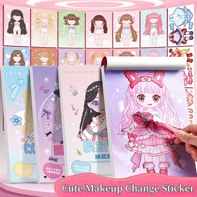 1pc Cute style change sticker book Cartoon Makeup Show Puzzle Cartoon Handmade DIY Sticker Book