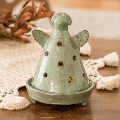 'Angel-Shaped Honduran Ceramic Incense Holder in Green'