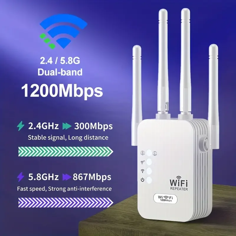 5 GHz WiFi Repeater 1200 Mbit/s Router WiFi Extender Verstärker Dual Band 2,4 G/5 GHz Wi-Fi Signal Booster Long Range Netzwerk Image