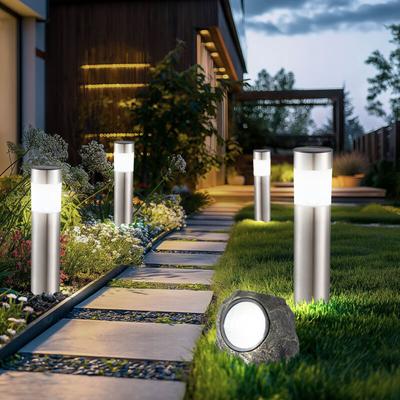5er Set Solar Steck Lampe Garten Steh Leuchten Stein Spot Deko Edelstahl Steh Strahler Beleuchtungen Image