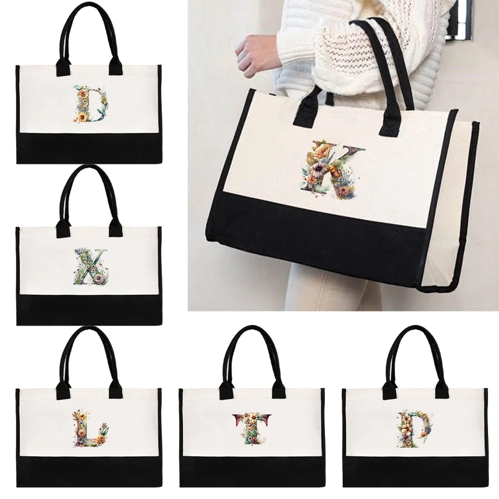 Sac fourre-tout en jute réutilisable pour femmes, sacs de shopping étanches de haute qualité, idéal pour les pique-niques de plage, imprimé floral à la mode