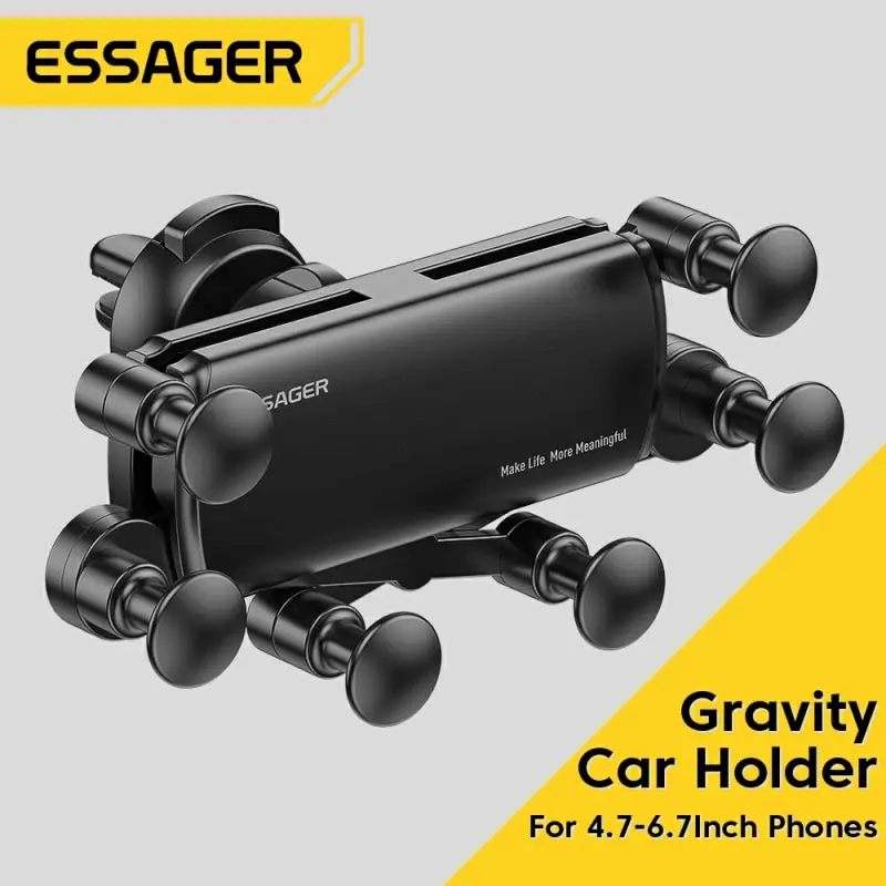 Essager Support de Téléphone Portable Universel pour Voiture, Porte Smartphone par Gravité, Clip de Ventilation, Solide, Pliable, 6 Points