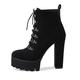 Only maker Women's Lace Up Platform Chunky Block Heels Boots Closed Round Toe Slip On Ankle Booties Comfy Thick Heeled Punk Motorcycle Club Party Dress Shoes Suede Black Size 10