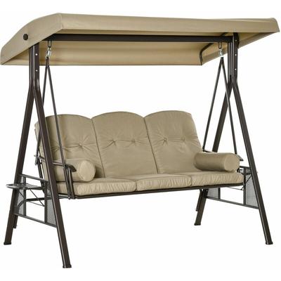 3-Sitzer Hollywoodschaukel mit Sonnendach Grau 116 x 206 x 183 cm - Khaki - Outsunny