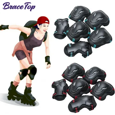 BraceTop 6Pcs/set Teens & Adult Knee Pads Elbow Pads Wrist Guards Protective Gear for Roller Skating