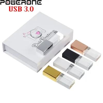 Free LOGO USB 3.0 Flash Drive 128GB Crystal Memory Stick 64GB High Speed Pen Drives 32GB Wedding
