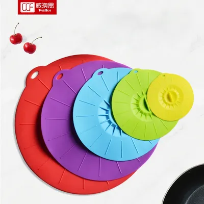 WALFOS Set of 5 Silicone Microwave Bowl Cover Cooking Pot Pan Lid Cover-Silicone Food Wrap Cooking
