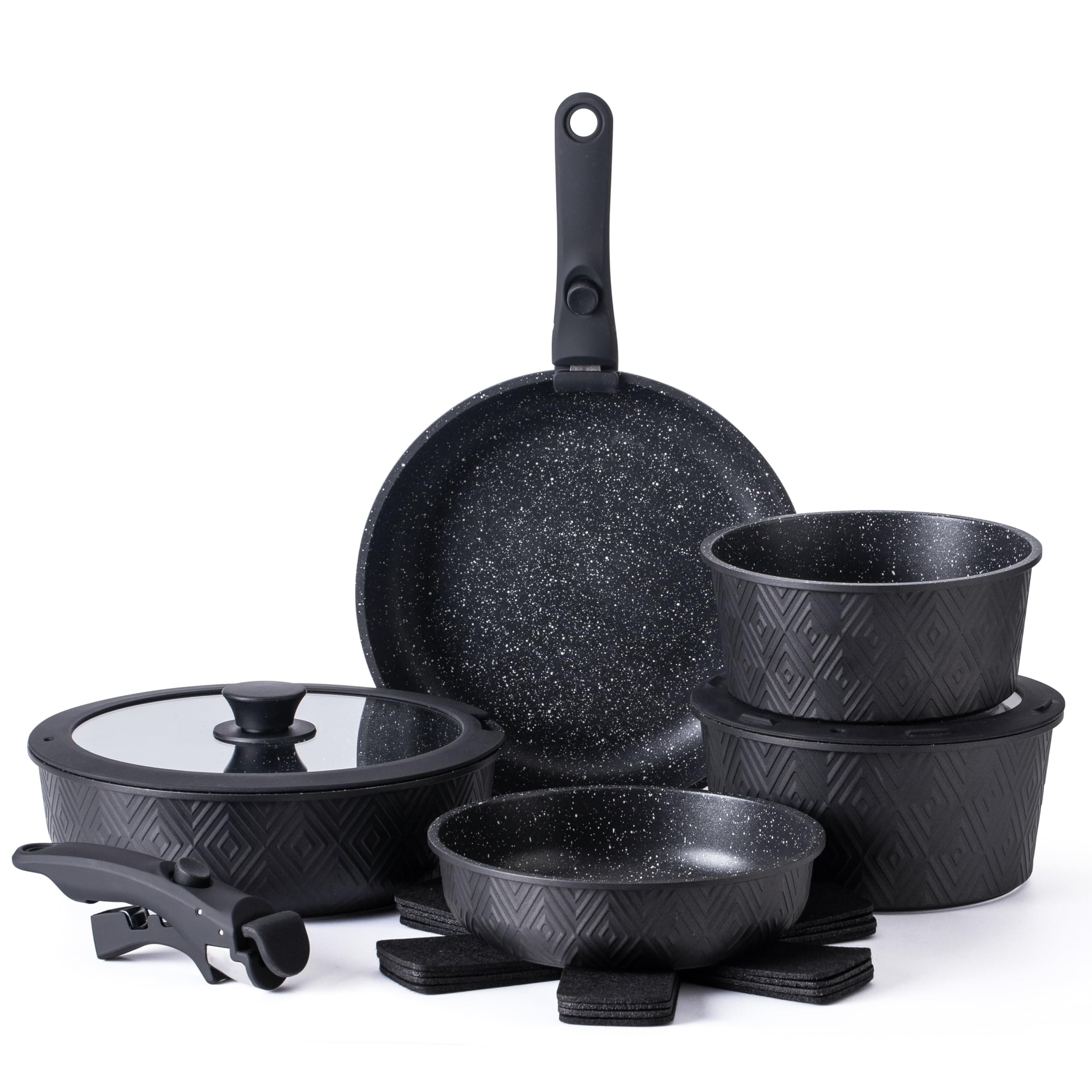 13 Piece Pots and Pans Set - Safe Nonstick Kitchen Cookware with Removable Handle, RV Cookware Set, Oven Safe