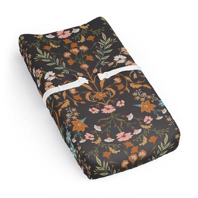 Sweet Jojo Designs Boho Wildflower Vintage Floral Girl Changing Pad Cover Sheet Black Orange Teal Bohemian Farmhouse Cottagecore