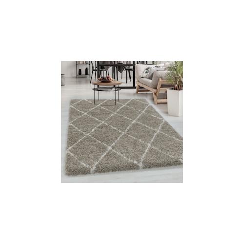 Carpetsale24 Hochflor Teppich Rauten Design Flauschiger Langflor Wohnzimmerteppich, Beige, 160 x 230 cm