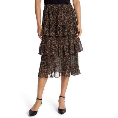 Masseys Tiered Chiffon Skirt (Size L) Leopard, Polyester