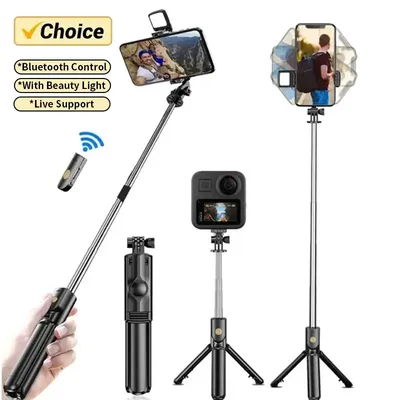 Selfie Stick Wireless Tripod Stand with Light Bluetooth Remote Extendable Tripod for iPhone Mobile