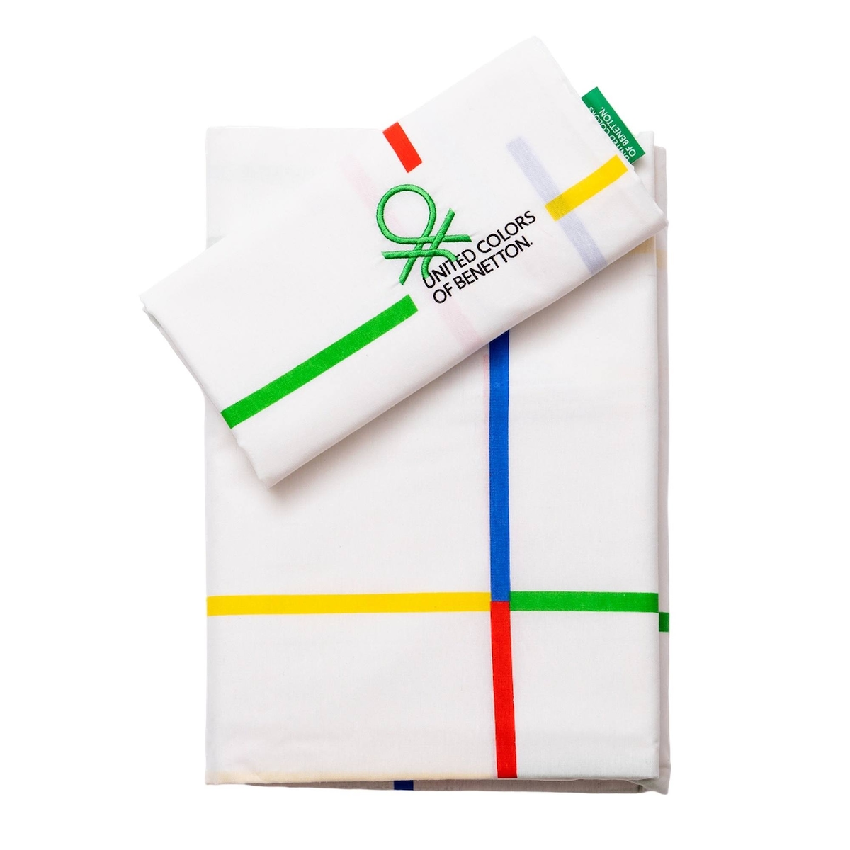 Benetton - 3-teiliges Bettwäscheset (Spannbettlaken 140 x 200 + 30 cm, Arbeitsplatte 240 x 240 cm, Kissenbezug 45 x 115 cm) Image