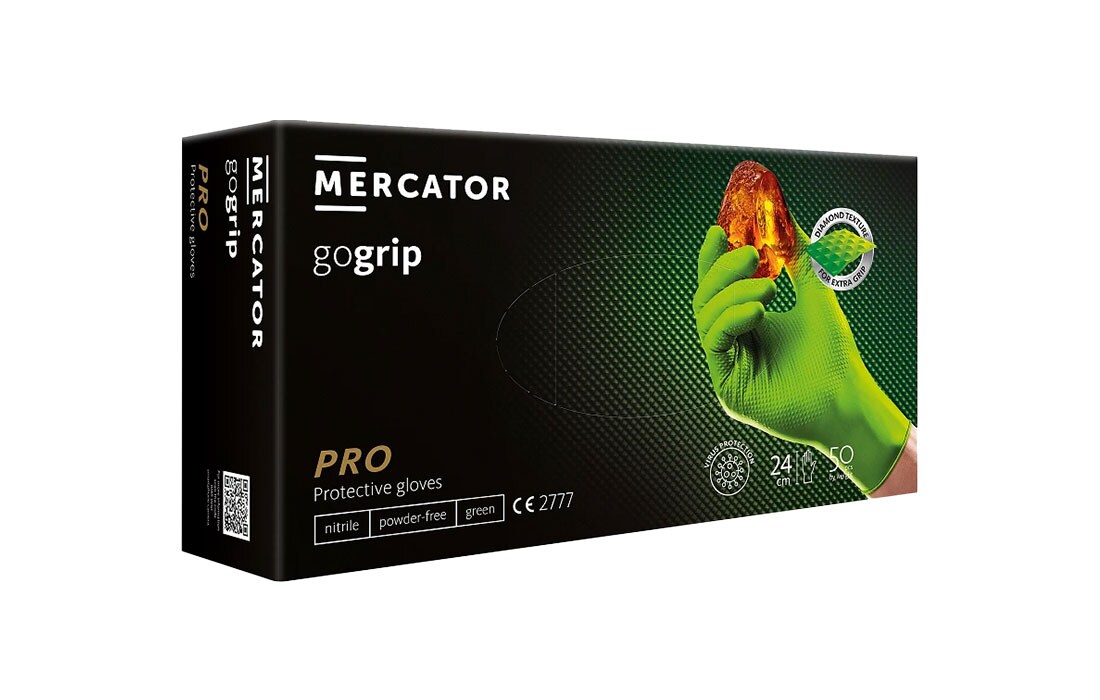 MERCATOR MEDICAL GoGRIP+ Nitrilhandschuhe, puderfrei, latexfrei, Diamanttextur in grün 1x 50 Stück Größe: XL Image